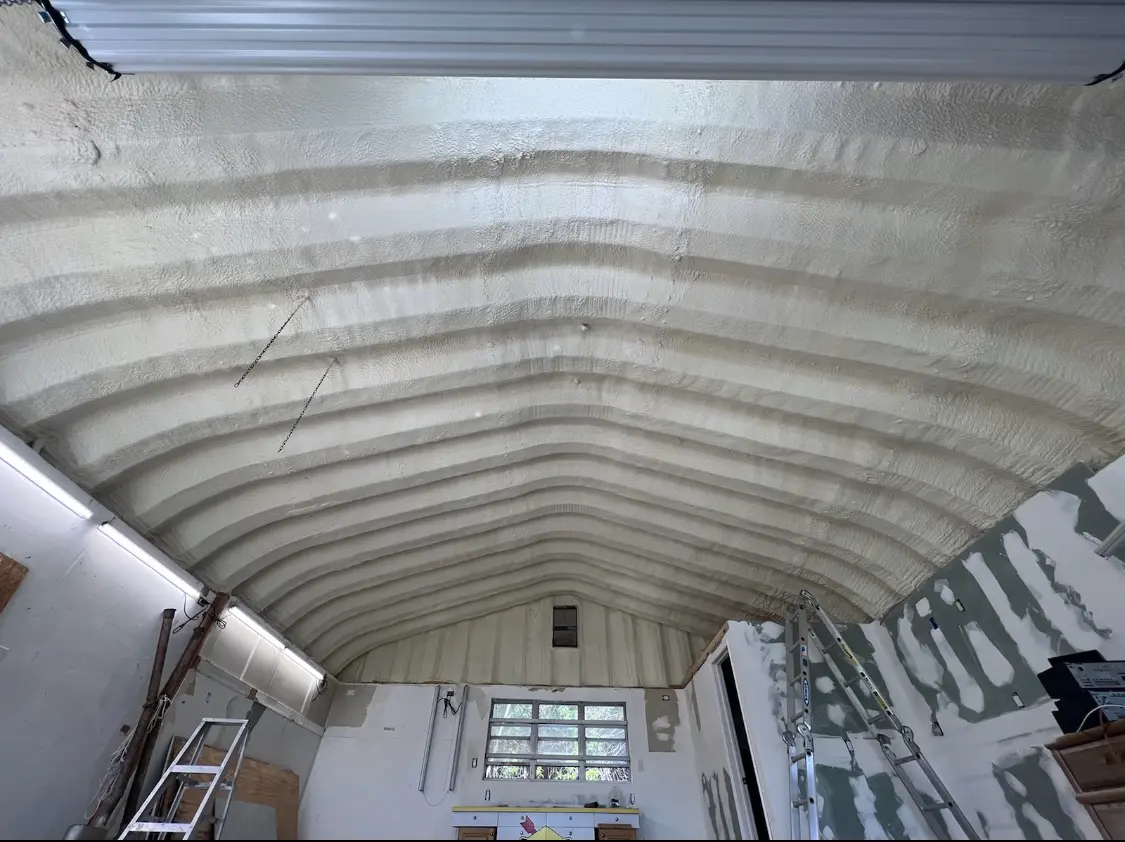 Spray polyurethane foam applied to the underside of a metal roof deck in Rye Brook